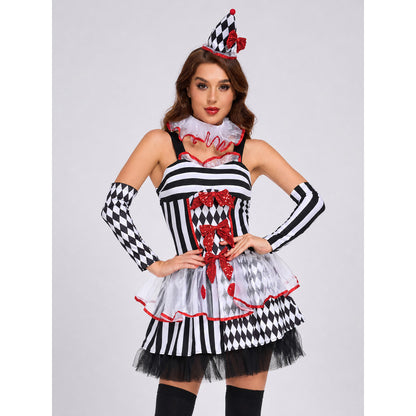 Circus-Style Clown Costume with Full Skirt