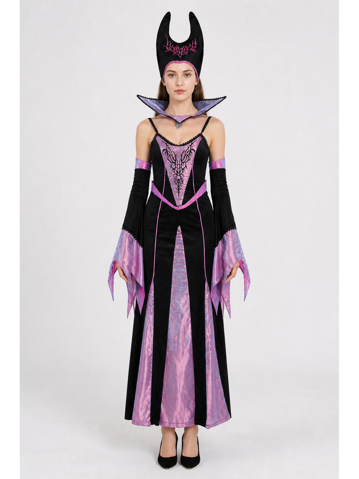 Witch Costume with Long Dress and Pointed Collar main product view