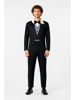 Jumpsuit with White Collar and Bow Tie