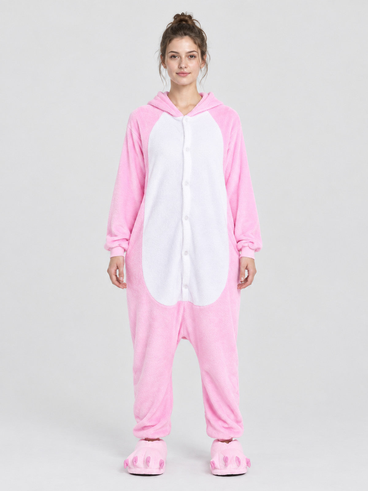 Flannel Pink Kigurumi Pajama with White Insert