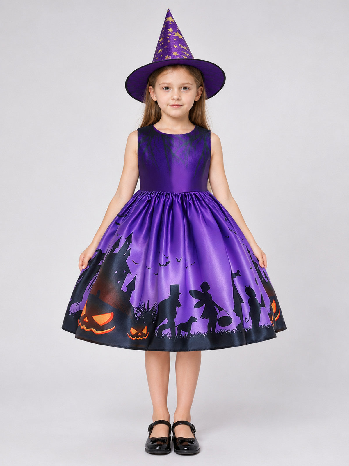 Children's Carnival Dress with Witch Hat on-model view