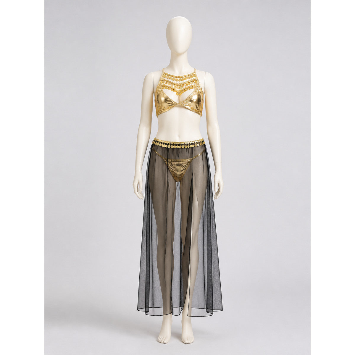Cleopatra Costume with Sequins and a Sheer Skirt with a Slit
