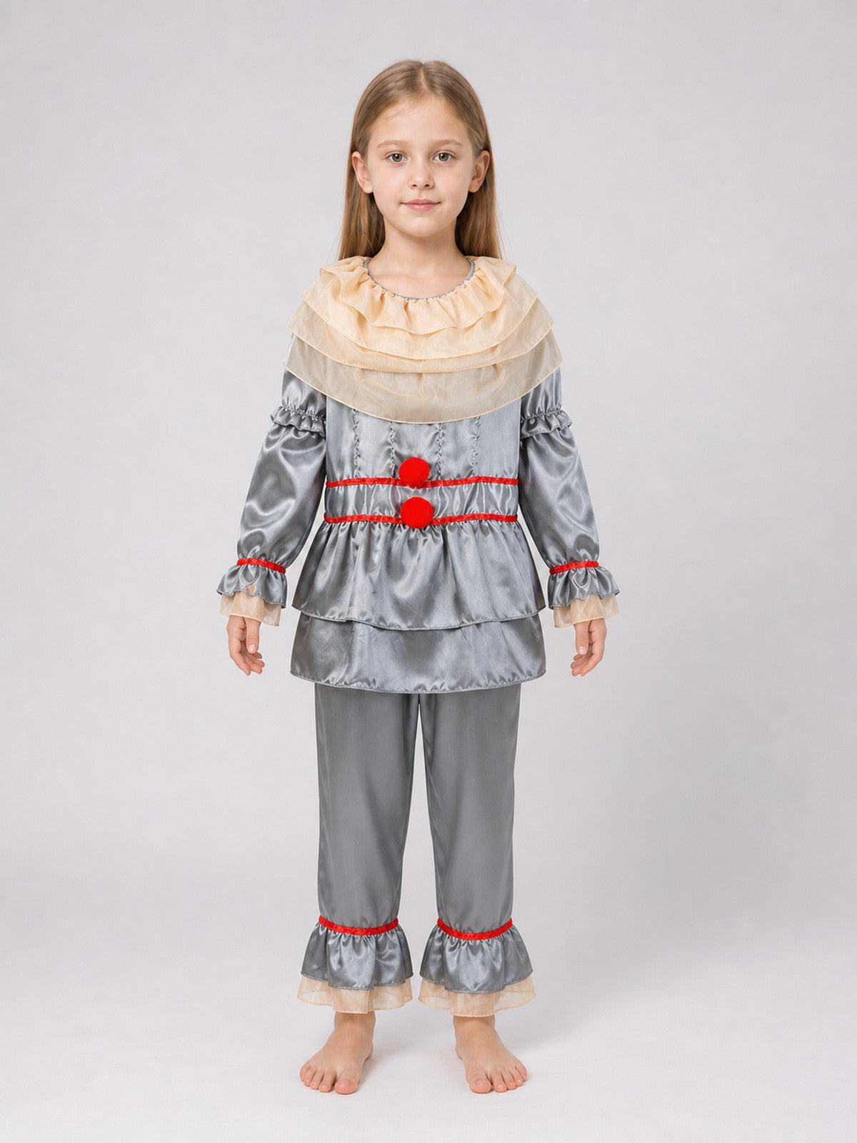Clown Costume with Ruffles and Red Trim