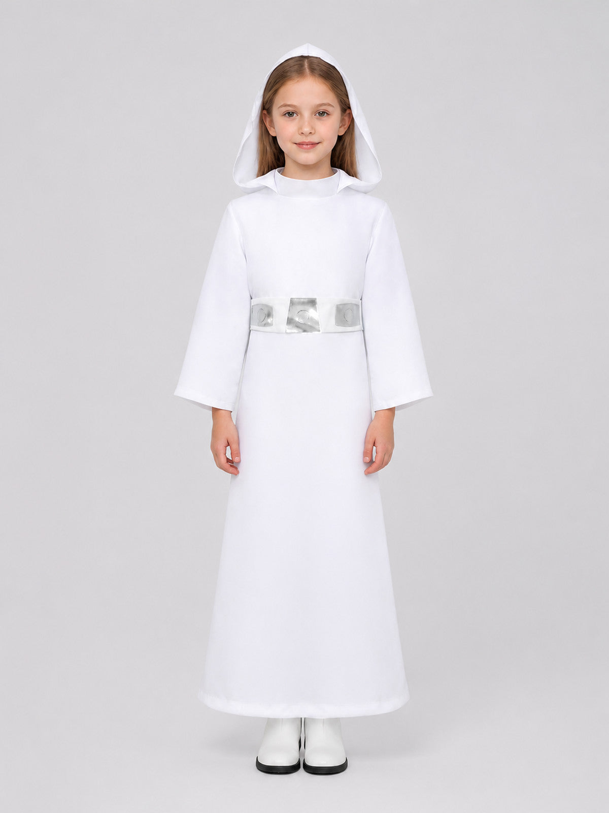 Princess Leia Costume from Star Wars with Hood and Belt on-model view