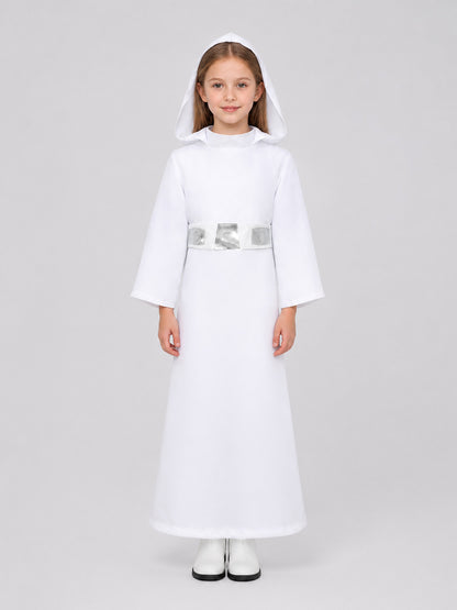 Princess Leia Costume from Star Wars with Hood and Belt on-model view