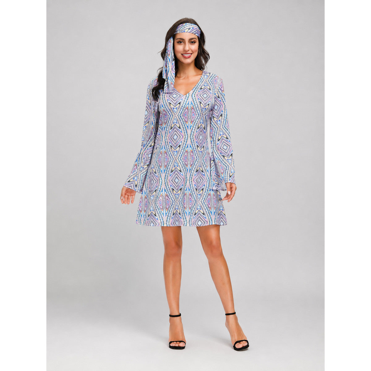 Retro Disco Dress with Geometric Print