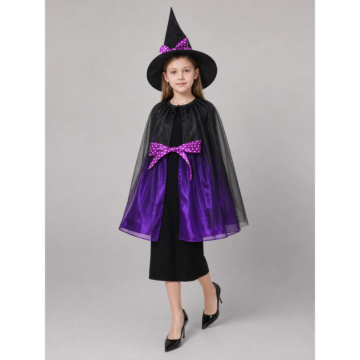 Purple Carnival Cloak with Witch Hat front view
