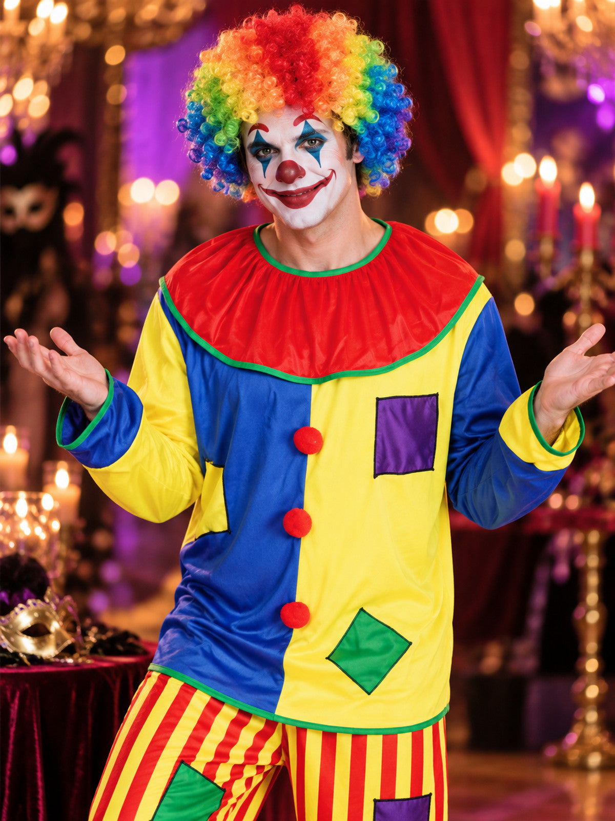 Carnival Clown Costume: Top with Puffy Collar and Pants
