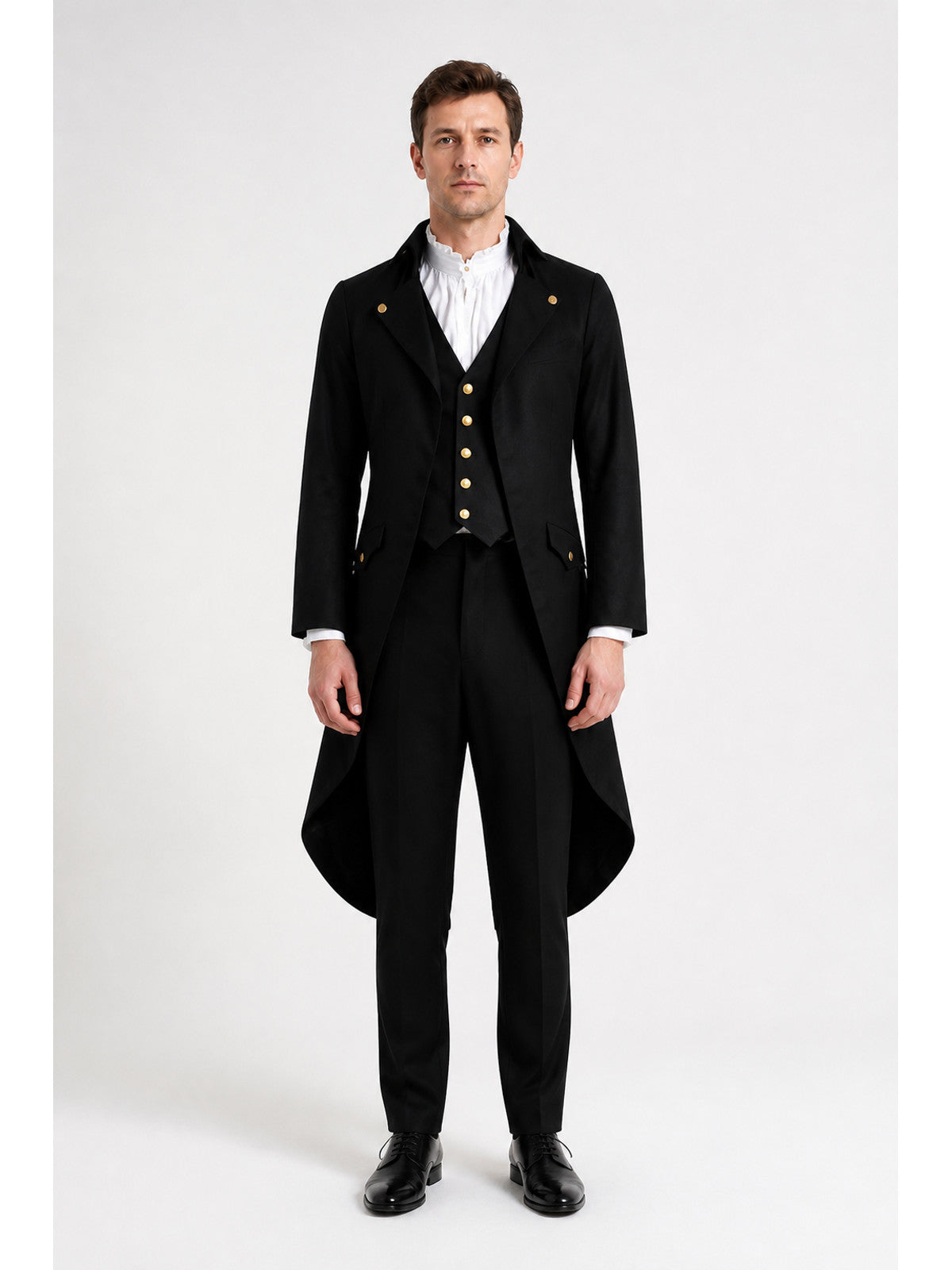 Gothic Black Steampunk Tailcoat with Gold Buttons main product view