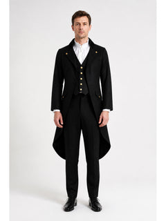 Gothic Black Steampunk Tailcoat with Gold Buttons
