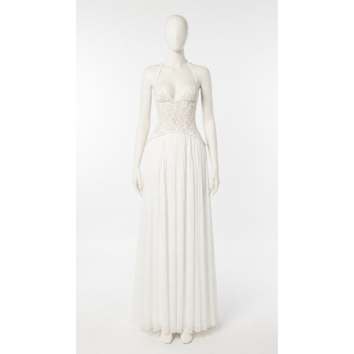 White Lace Dress with Pleated Skirt