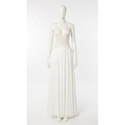White Lace Dress with Pleated Skirt