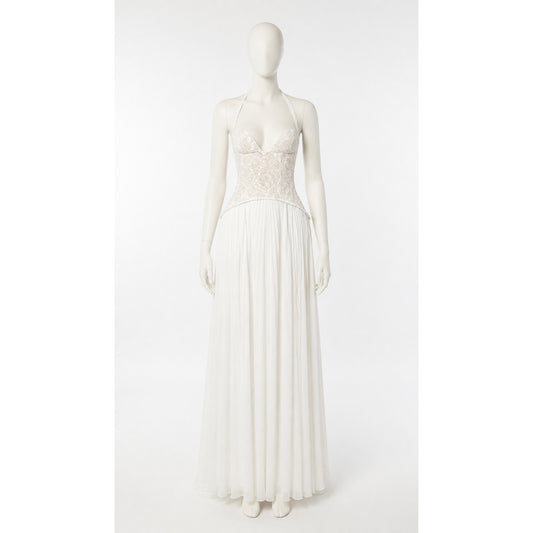 White Lace Dress with Pleated Skirt main product view