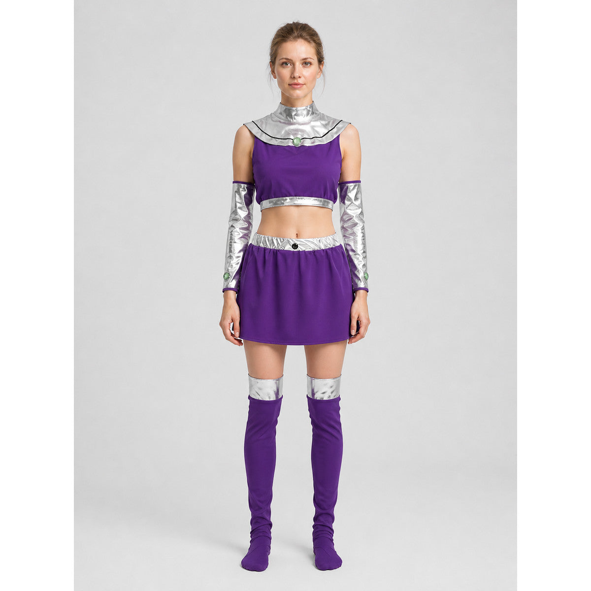 Starfire Cosplay Costume, Top, Skirt, and Accessories
