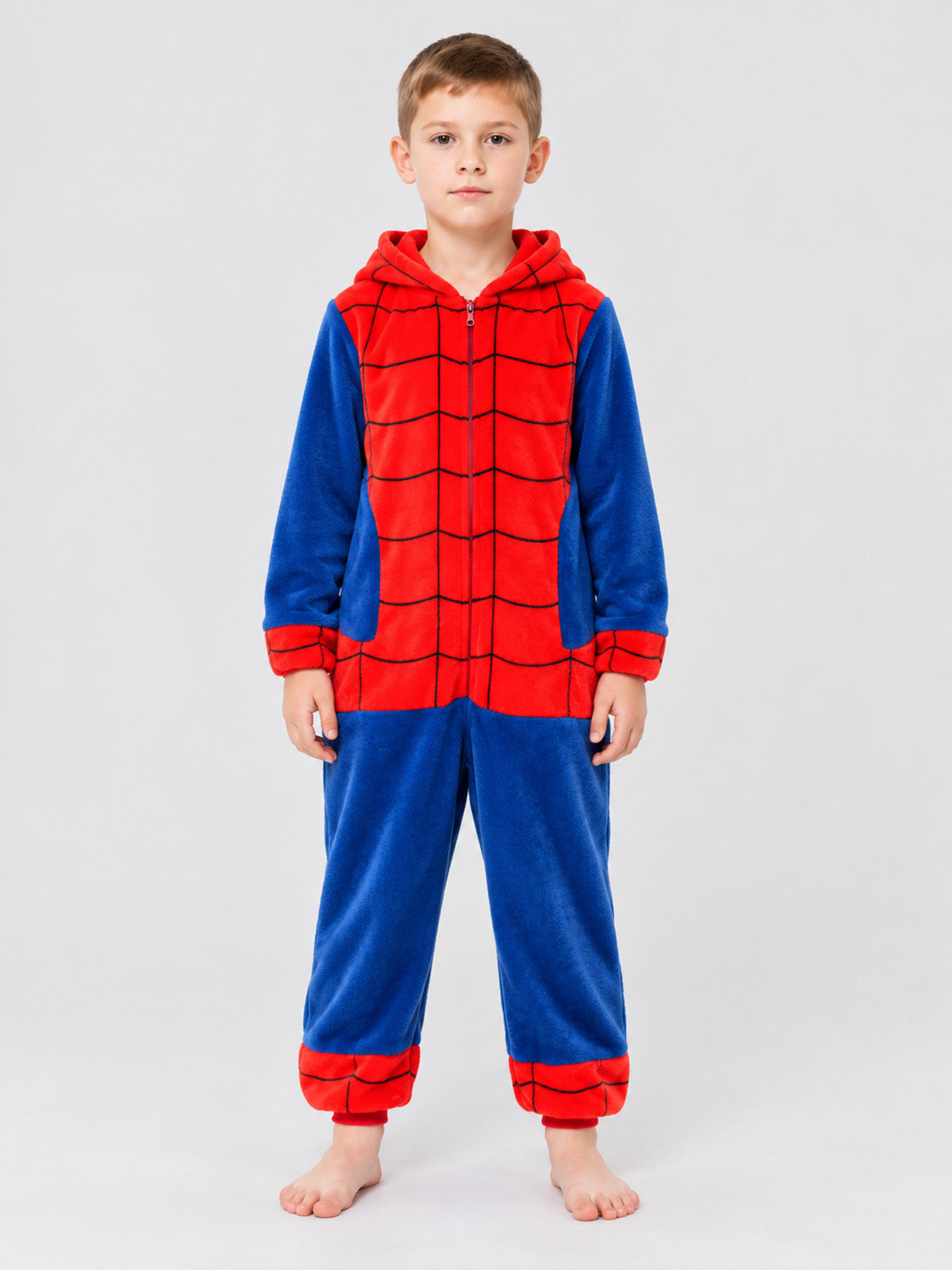 Kids' Hooded One-Piece Pajama, Red and Blue