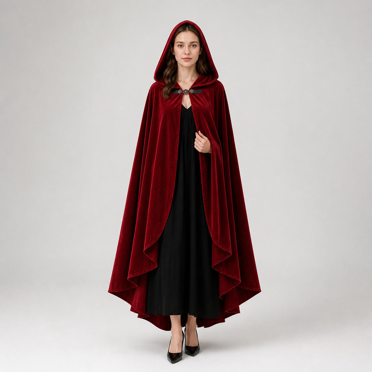 Red medieval carnival cloak with hood