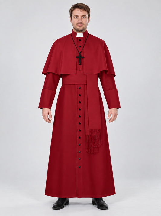 Priest Costume for Cosplay Red with White Collar