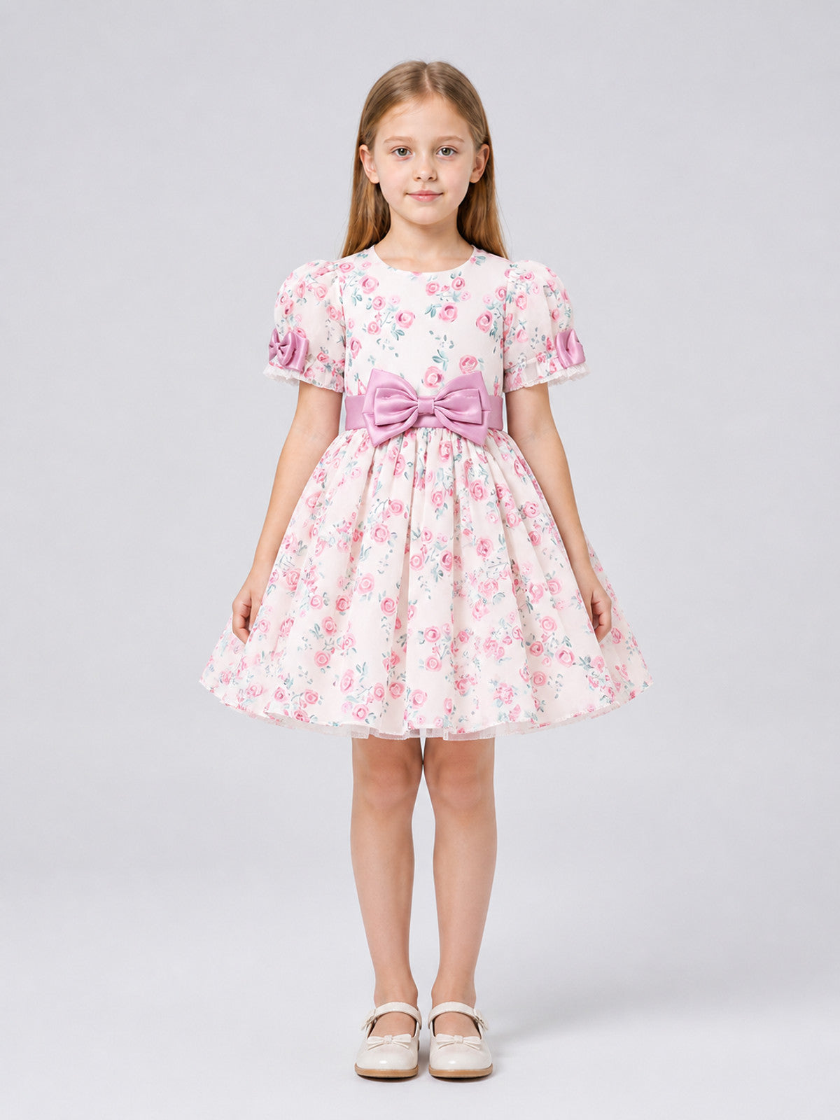 Dressy “Princess” Dress with Floral Print and Bow