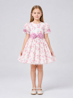 Dressy “Princess” Dress with Floral Print and Bow
