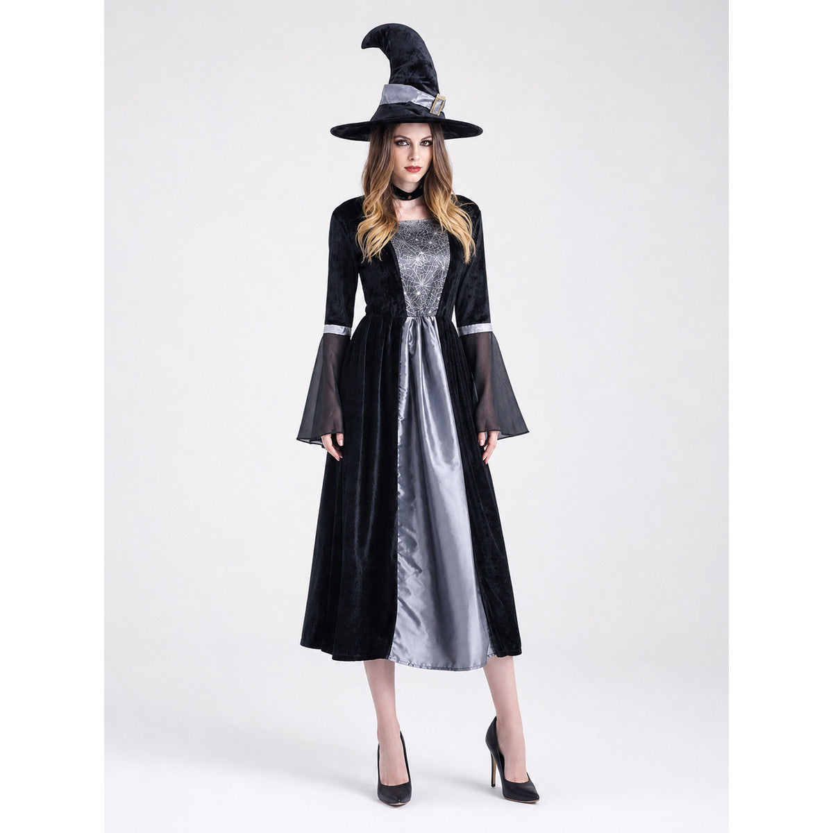 Halloween Cosplay Costume: Dress and Hat on-model view