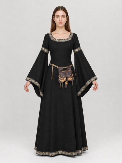 Medieval Dress with Belt and Flared Sleeves front view