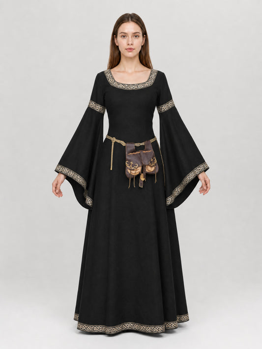 Medieval Dress with Belt and Flared Sleeves front view
