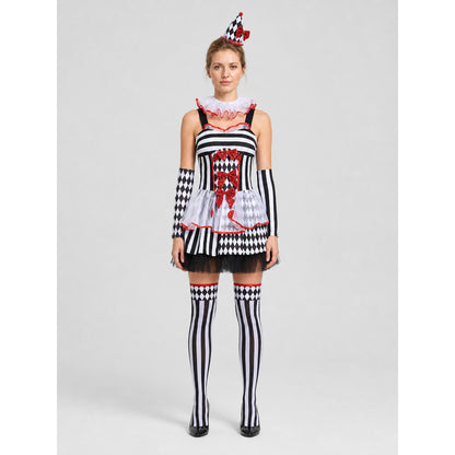 Circus-Style Clown Costume with Bows for Halloween on-model view