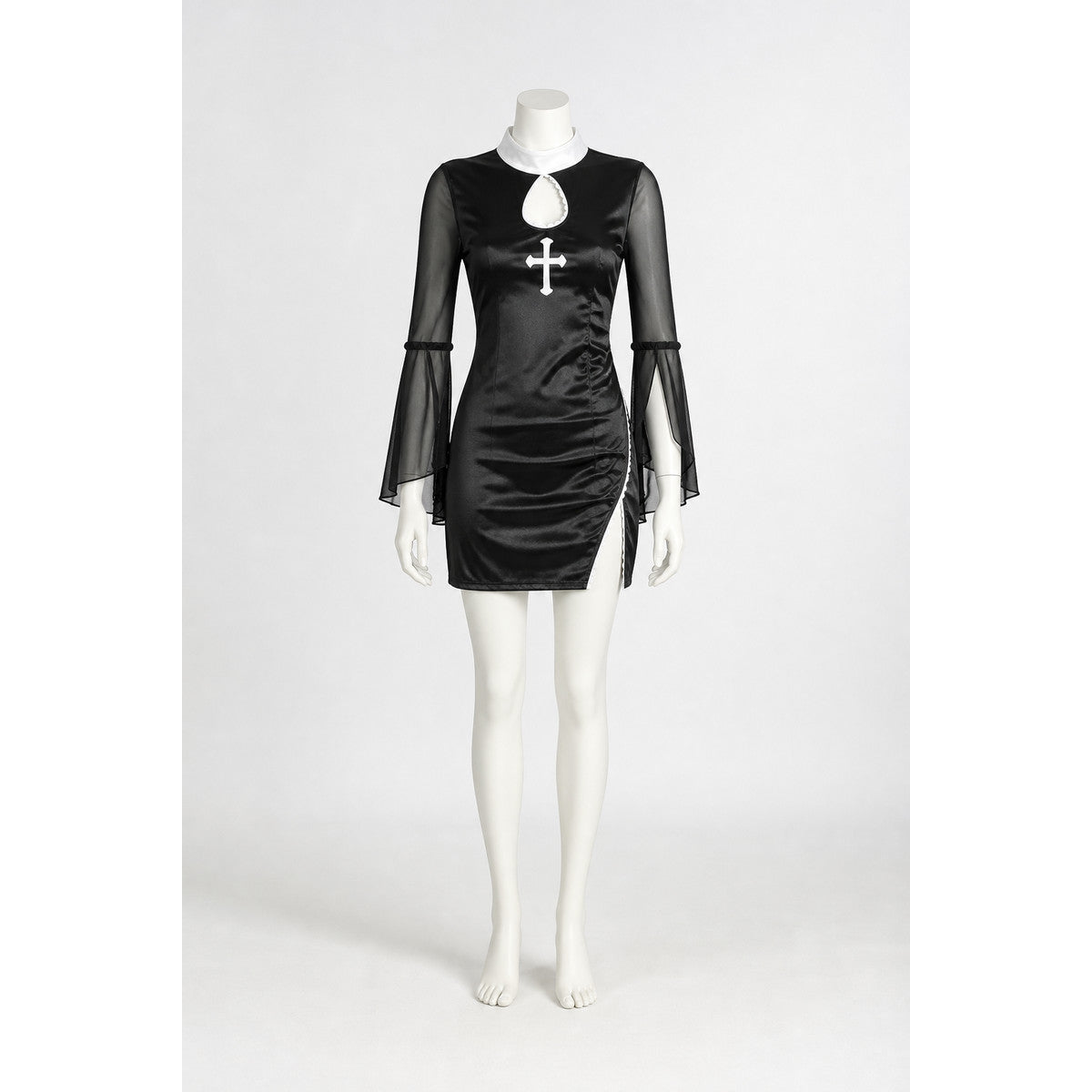 Black Nun Costume Dress with White Cross and Lace main product view