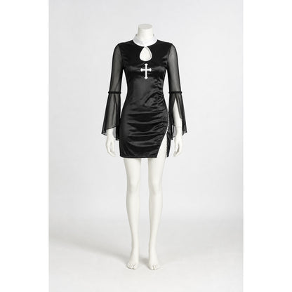 Black Nun Costume Dress with White Cross and Lace main product view