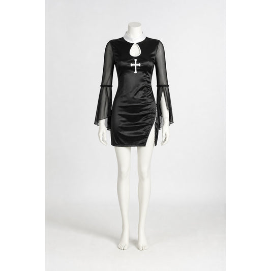 Black Nun Costume Dress with White Cross and Lace main product view