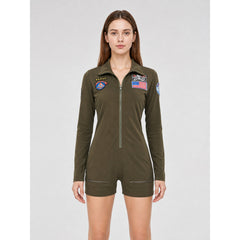 Olive Long-Sleeve Romper Shorts