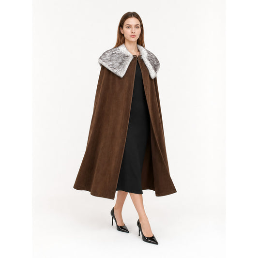 Brown Costume Cloak with Fur Collar