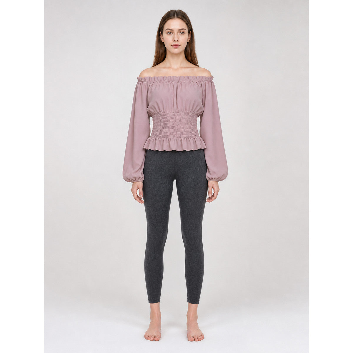 Cropped Blouse with Puff Sleeves and Ruffle