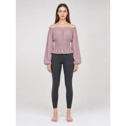Cropped Blouse with Puff Sleeves and Ruffle