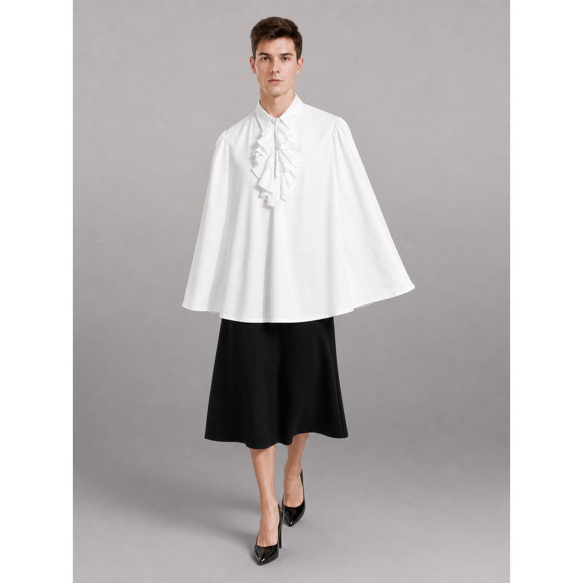 White Blouse with Jabot and Long Sleeves