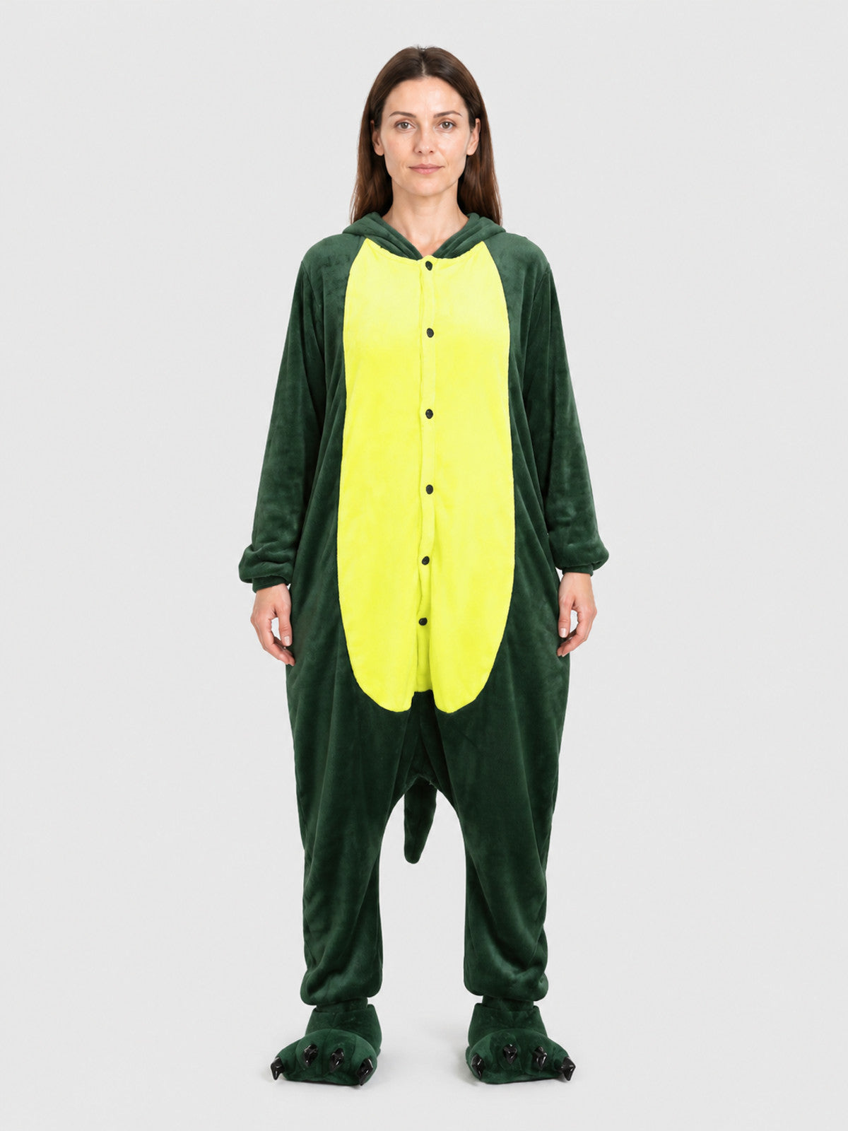 Flannel Crocodile Hooded Pajama Jumpsuit on-model view