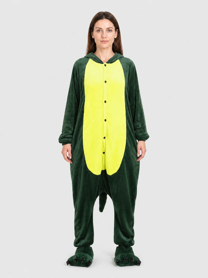 Flannel Crocodile Hooded Pajama Jumpsuit on-model view