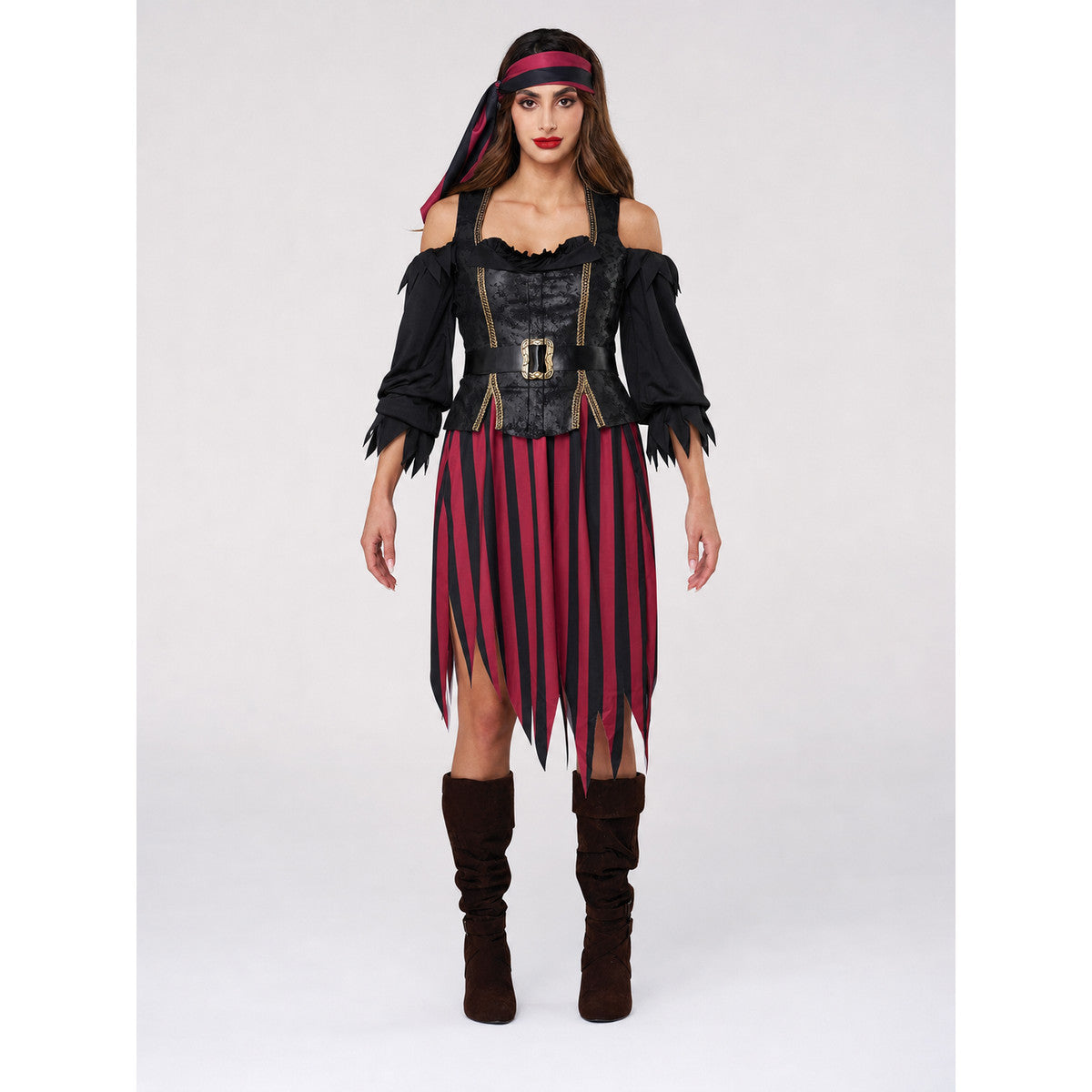 Pirate Cosplay Costume with Corset and Headscarf front view