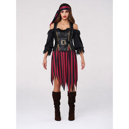 Pirate Cosplay Costume with Corset and Headscarf front view