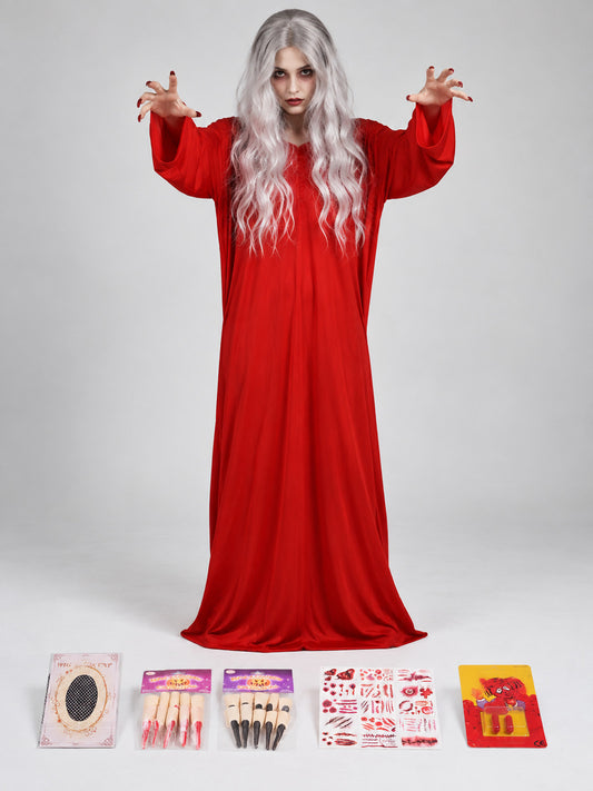 Ghost Costume: Red Robe, 70 cm Wig