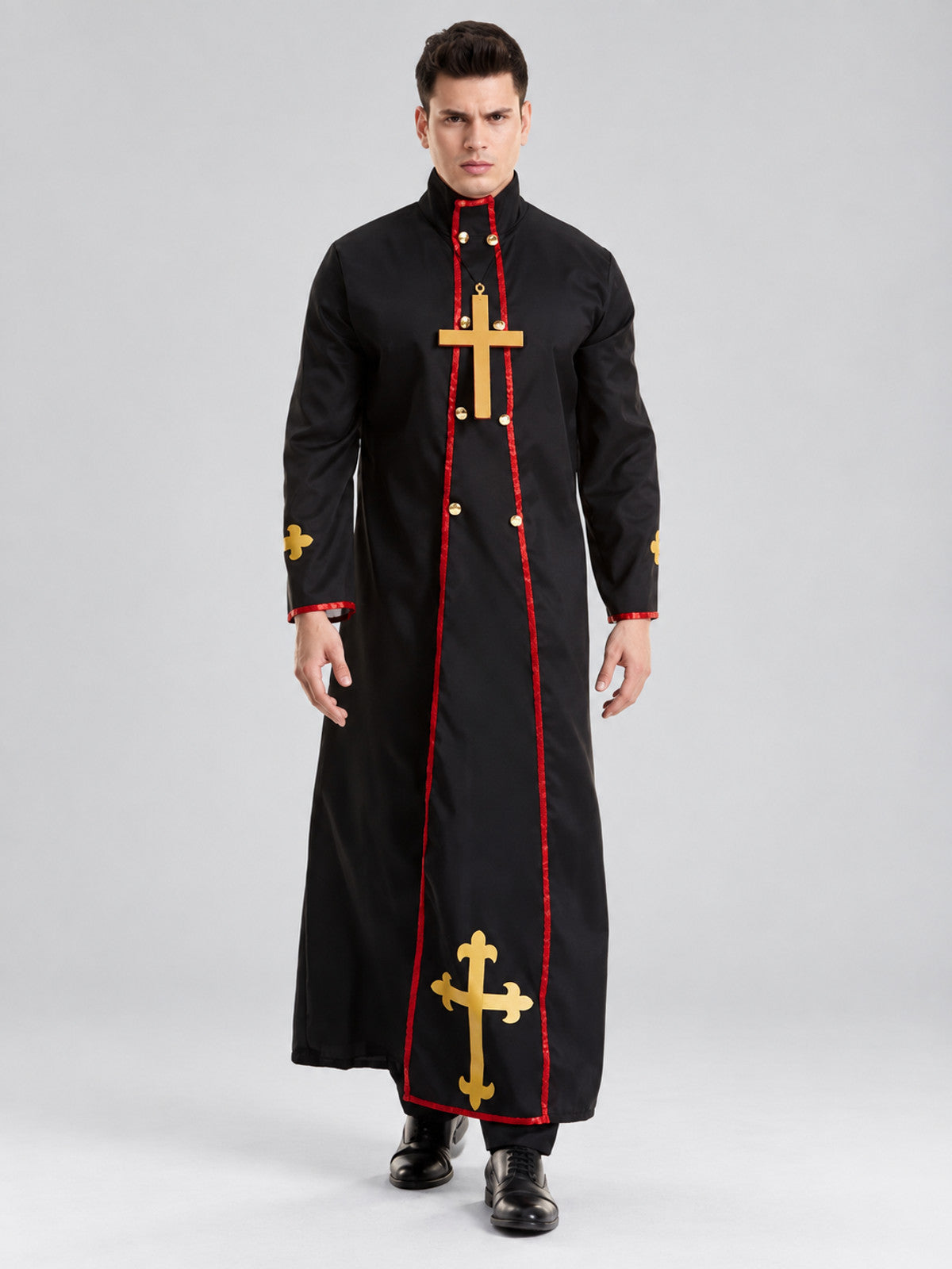 Priest Costume Black with Gold Crosses