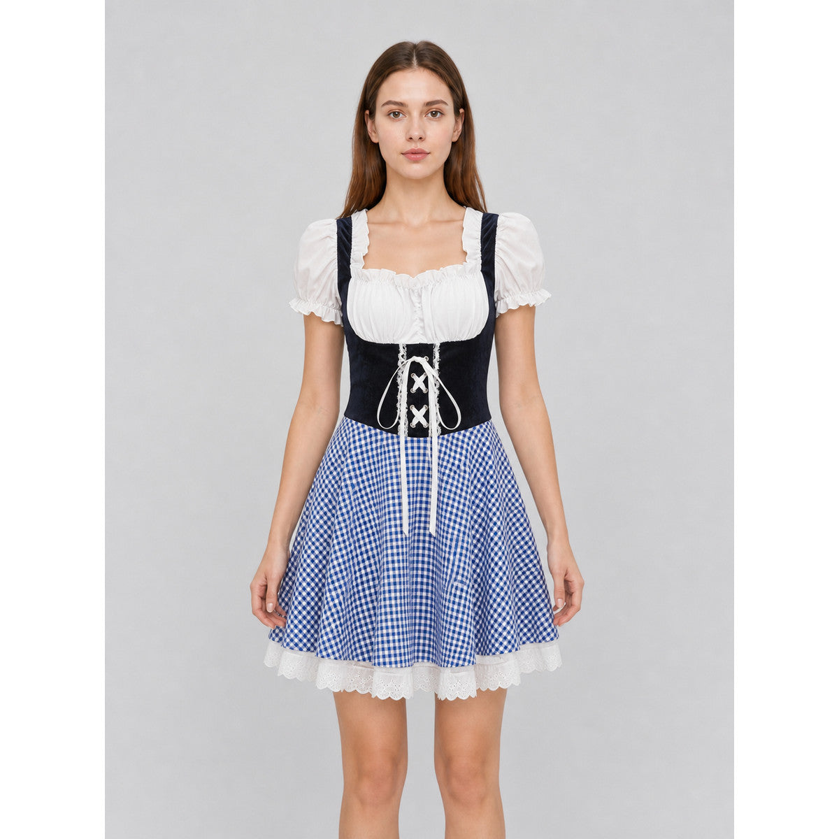 Plaid Dirndl-Style Dress for Celebrations