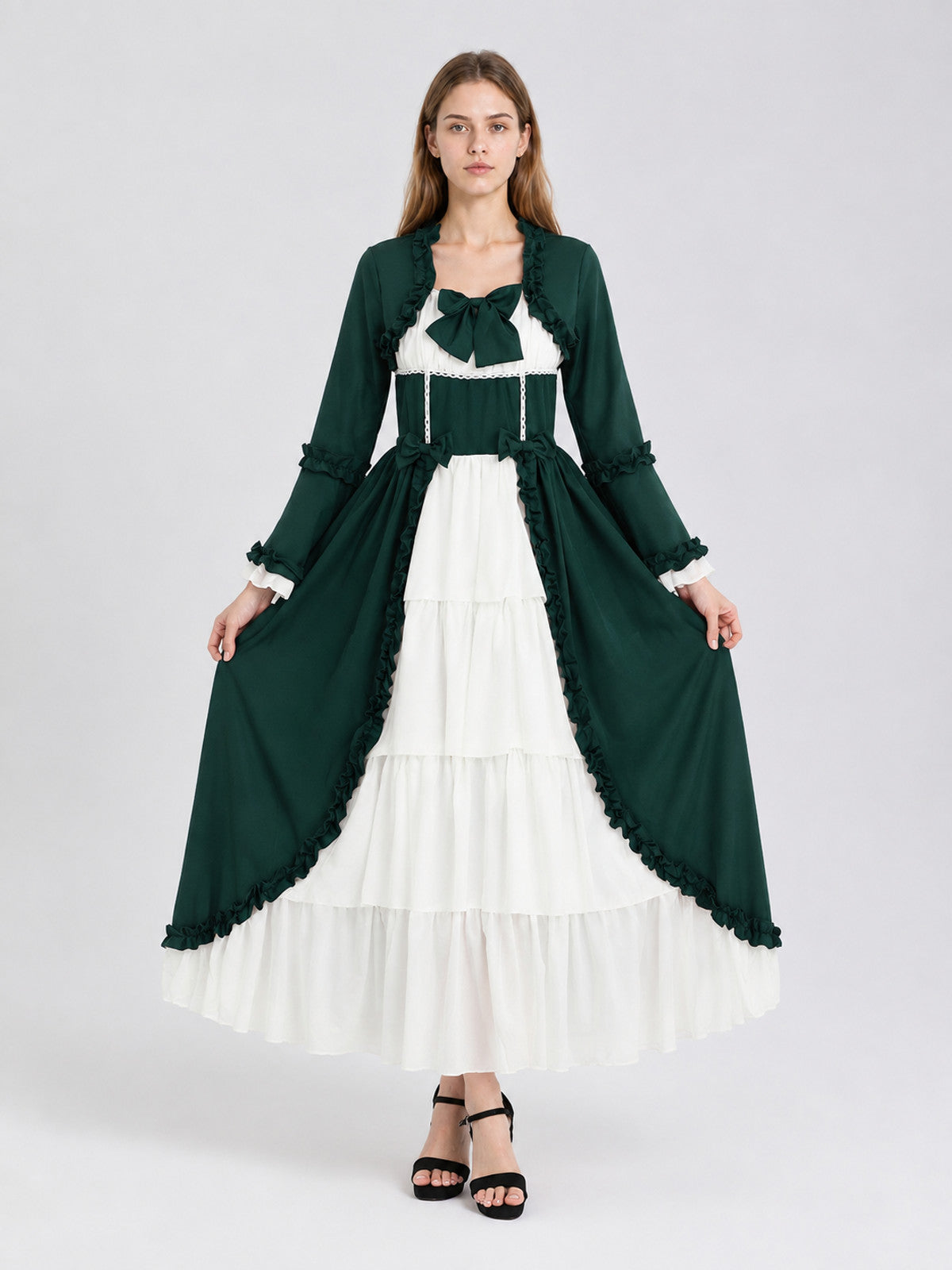 Carnival Dress with White Insert in a Historical Style on-model view
