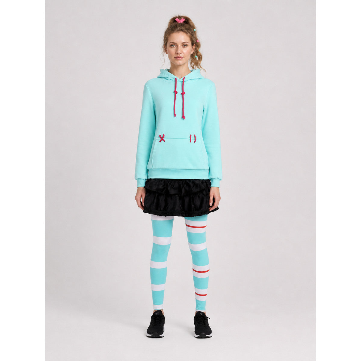 Vanellope Cosplay Costume, Hoodie and Skort on-model view