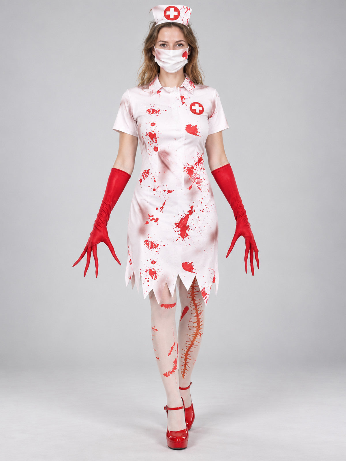 Halloween Nurse Costume with Cross, Mask, and Gloves