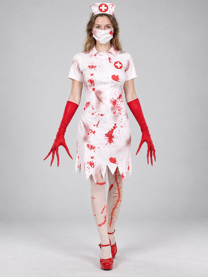 Halloween Nurse Costume with Cross, Mask, and Gloves