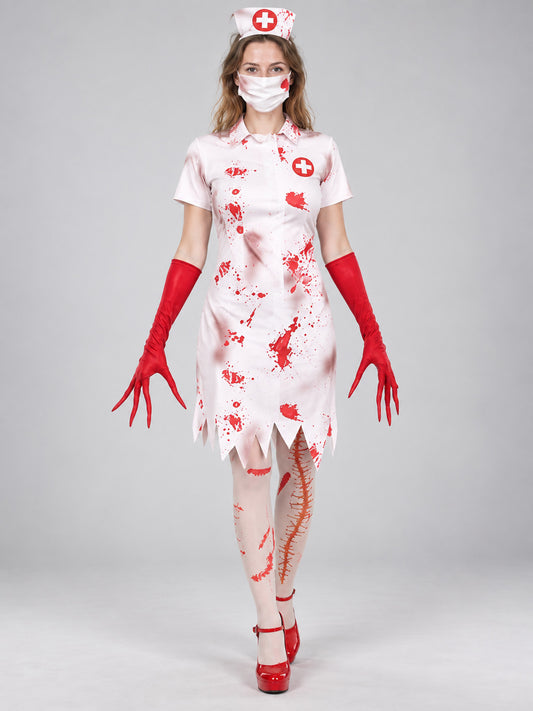 Halloween Nurse Costume with Cross, Mask, and Gloves