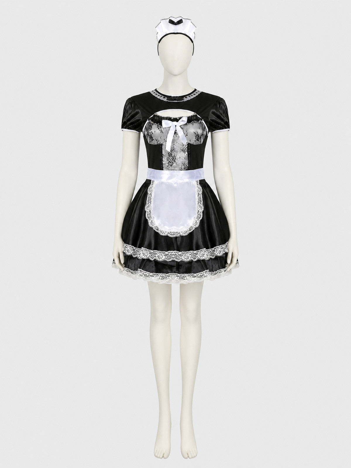 M–XL Maid Costume with White Apron and Bow on-model view