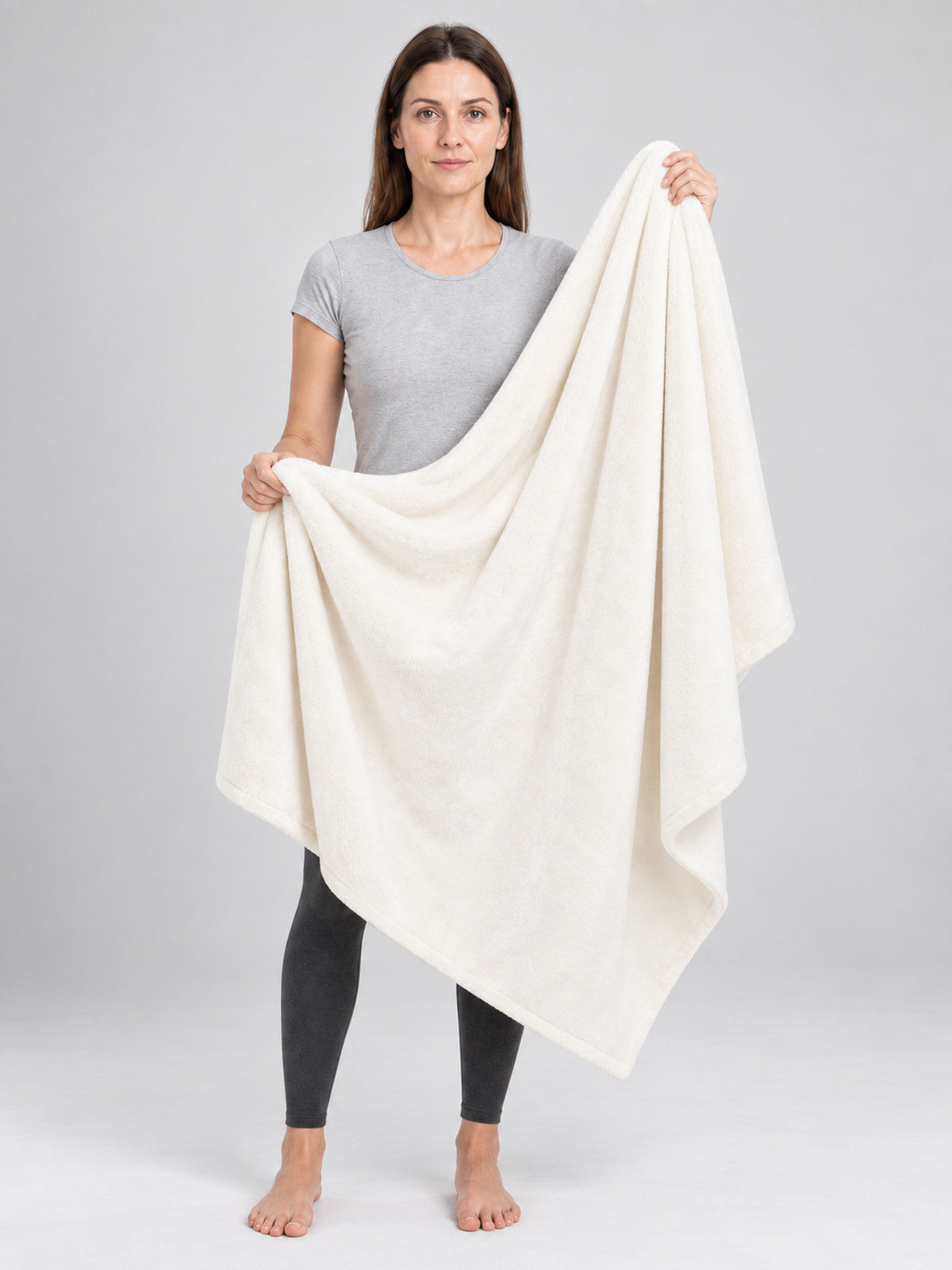 Pearl-white flannel blanket with a fuzzy texture