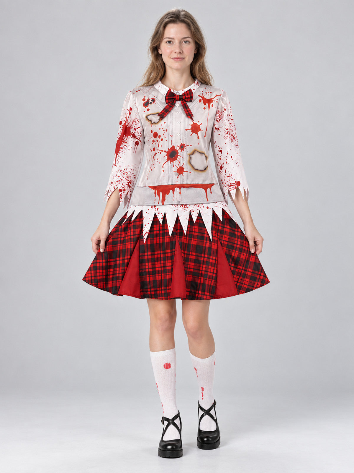 Carnival Dress with Red Bow and Plaid Skirt
